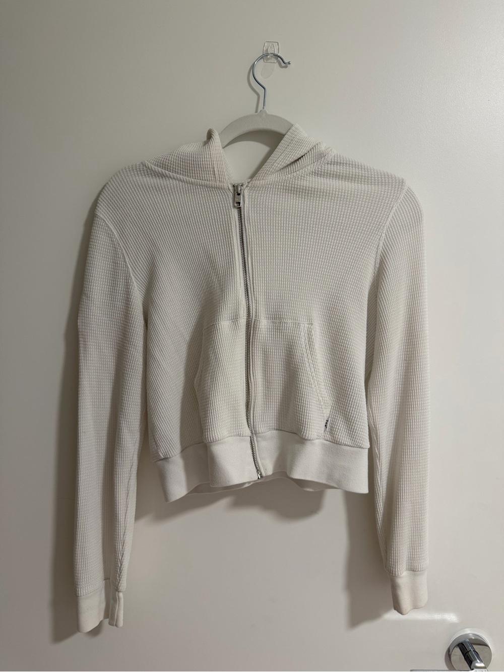 TNA White Waffle-Knit Zip Hoodie
